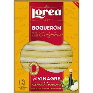 boquerones del Cantábrico al vinagre a la albahaca y manzana bandeja 75 g neto escurrido - Lorea