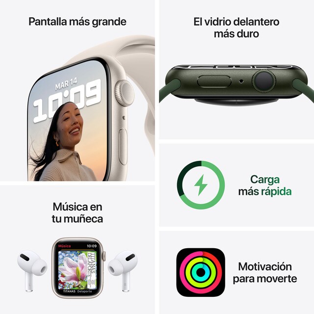 Apple Watch Series 7 GPS, 41mm Caja de aluminio en blanco estrella - Correa  deportiva Blanco Estrella · El Corte Inglés