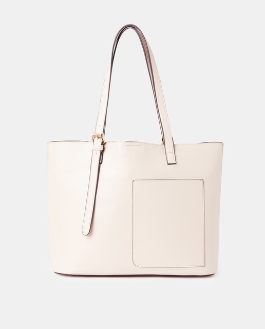Bolso shopper básico en beige con bolsillo exterior · El Corte Inglés