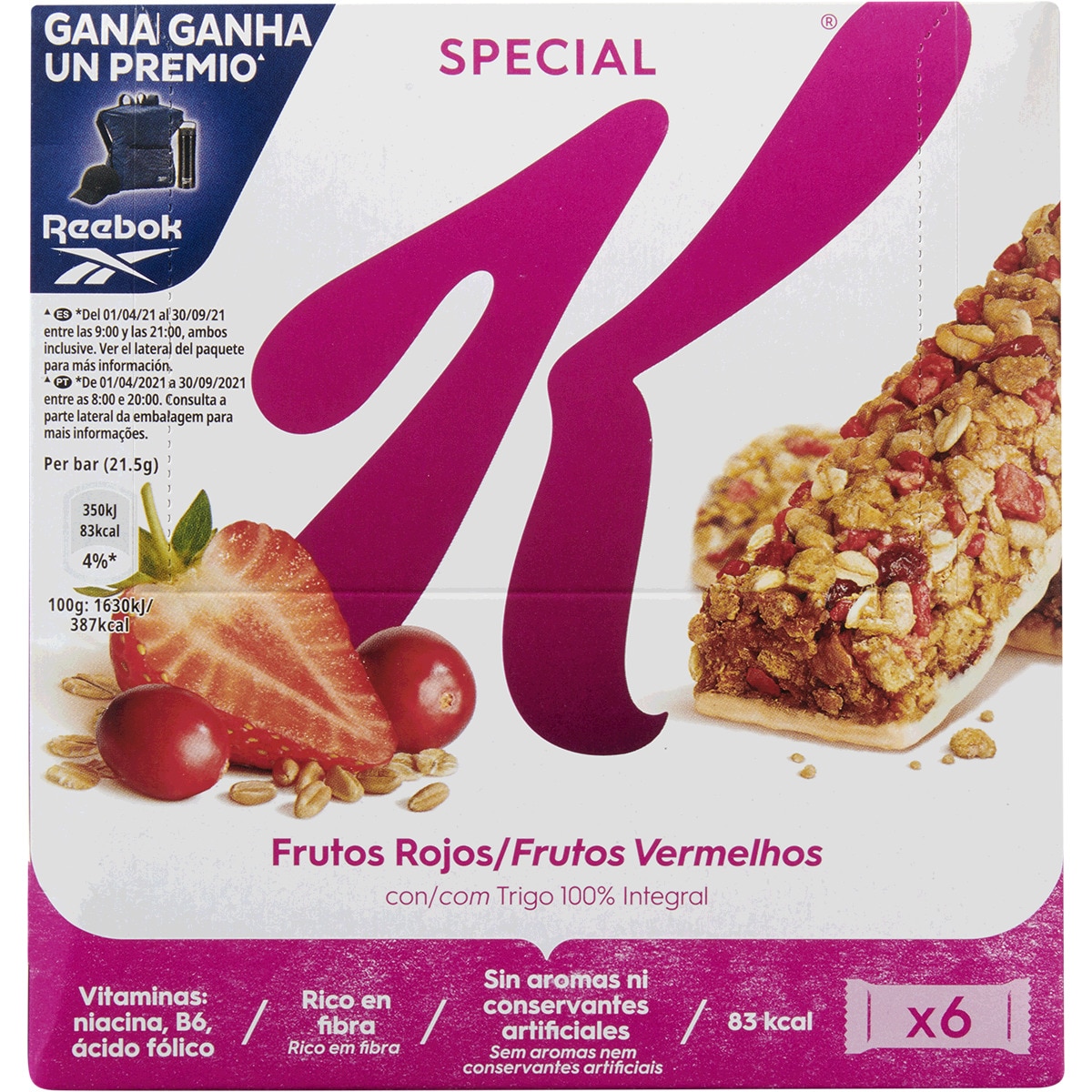 Barras de Cereais com Frutos Vermelhos Pack 6 embalagem 21,5 g