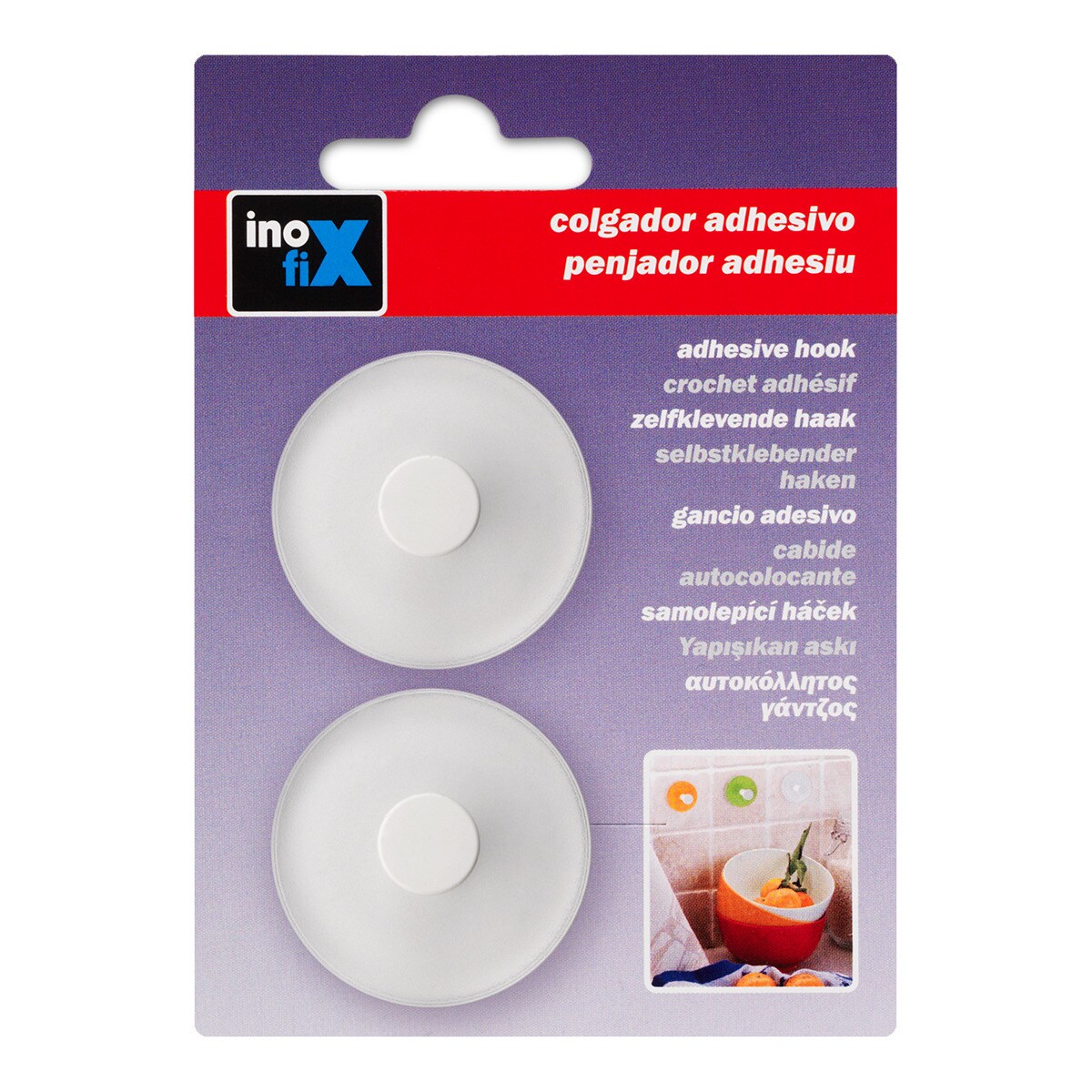 Colgador Adhesivo Redondo Gancho Blanco - 2 Uds Blanco-3