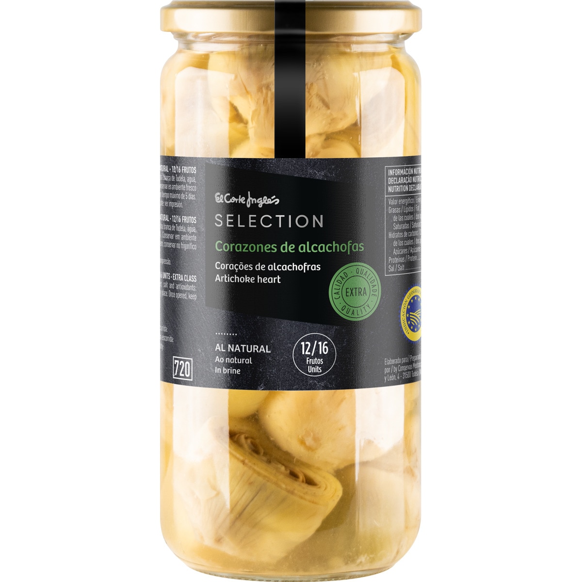 corazones de alcachofa IGP de Tudela 12-16 piezas frasco 400 g neto escurrido