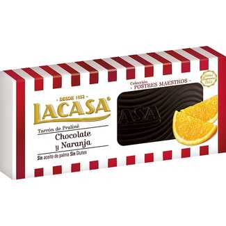 turrón de chocolate y naranja  Sin Gluten Calidad Suprema tableta 225 g - Lacasa