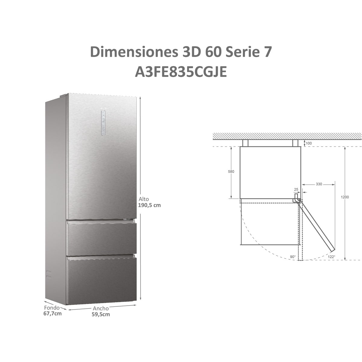 Frigorífico Combi Haier Total No Frost 3D 60 Series 7 - A3FE835CGJE Silver-5