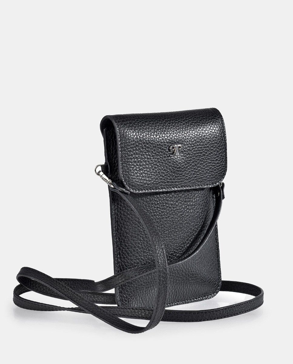 Bolso para móvil de piel en color negro con solapa y asa larga · Pierre  Cardin · El Corte Inglés