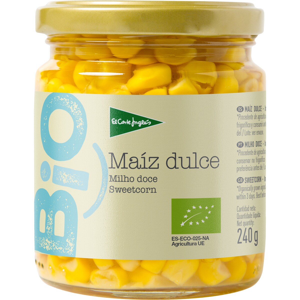 maíz dulce ecológico frasco 160 g neto escurrido