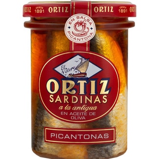 sardinas a la antigua en aceite de oliva picantonas frasco 140 g neto escurrido - Ortiz