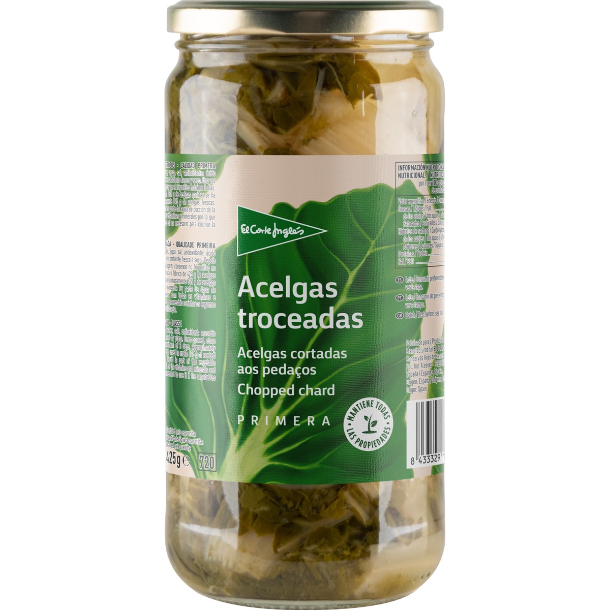 acelgas troceadas frasco 425 g neto escurrido