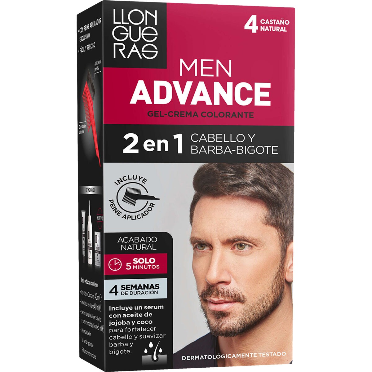 Men Advance gel crema colorante 2 en 1 cabello y barba nº 4 Castaño Natural caja 1 unidad