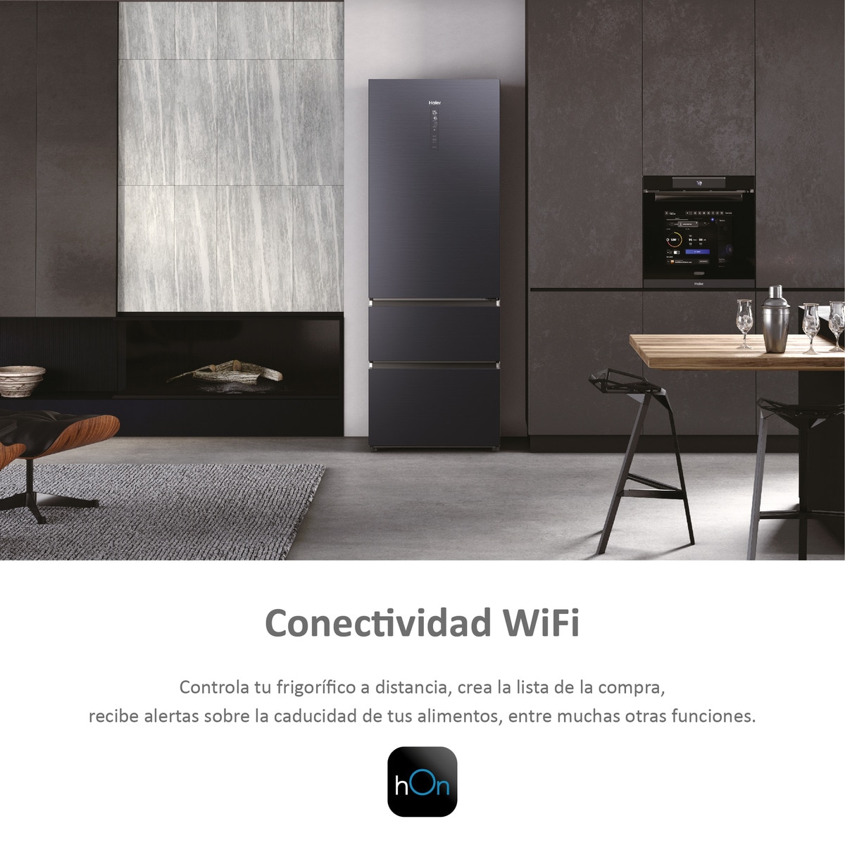 Frigorífico combi Haier Wifi, Total No Frost, 70 cm de ancho 3D 70 Series 7 - HTW7720ENMB Grafito-6