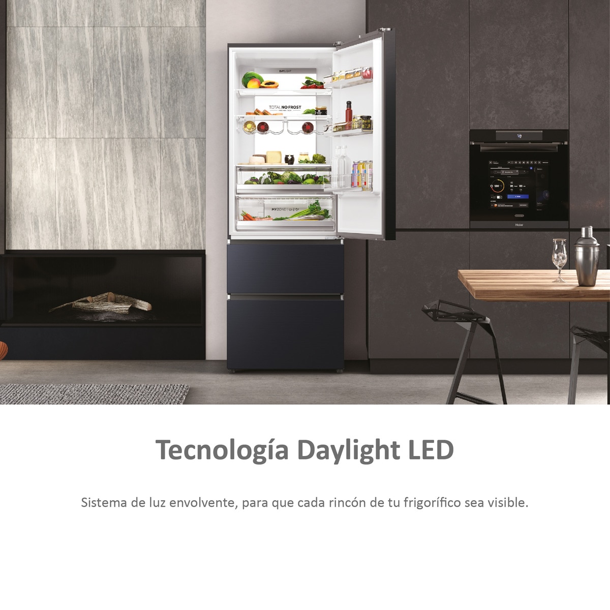 Frigorífico combi Haier Wifi, Total No Frost, 70 cm de ancho 3D 70 Series 7 - HTW7720ENMB Grafito-11