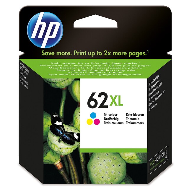 Imagen 0 de Cartucho de tinta original HP 62 XL tricolor (C2P07AE)