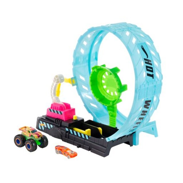 Imagen 0 de Hot Wheels Monster Trucks Glow Reto looping extremo Pista de coches