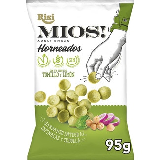 chips de garbanzo, espinaca y cebolla con un toque de tomillo y limón Sin Gluten bolsa 95 g - Risi Mios!