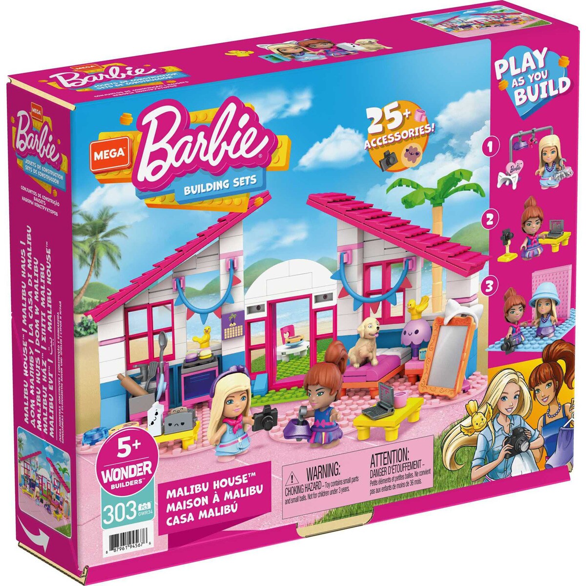 Mega Construx Barbie Malibu House Dolls com Blocos de Construção e Acessórios 6