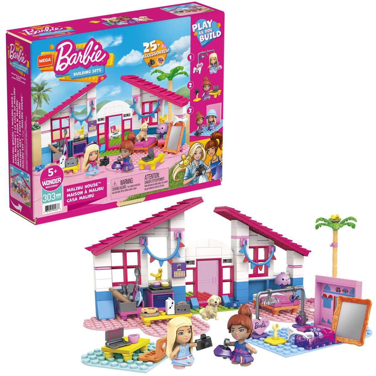 Mega Construx Barbie Malibu House Dolls com Blocos de Construção e Acessórios 5