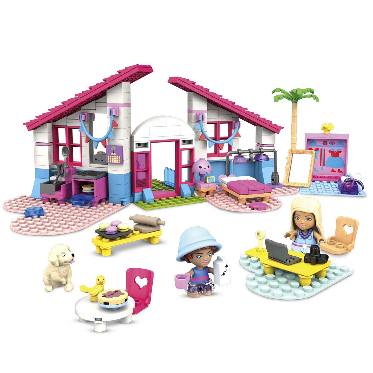Mega Construx Barbie Malibu House Dolls com Blocos de Construção e Acessórios 1