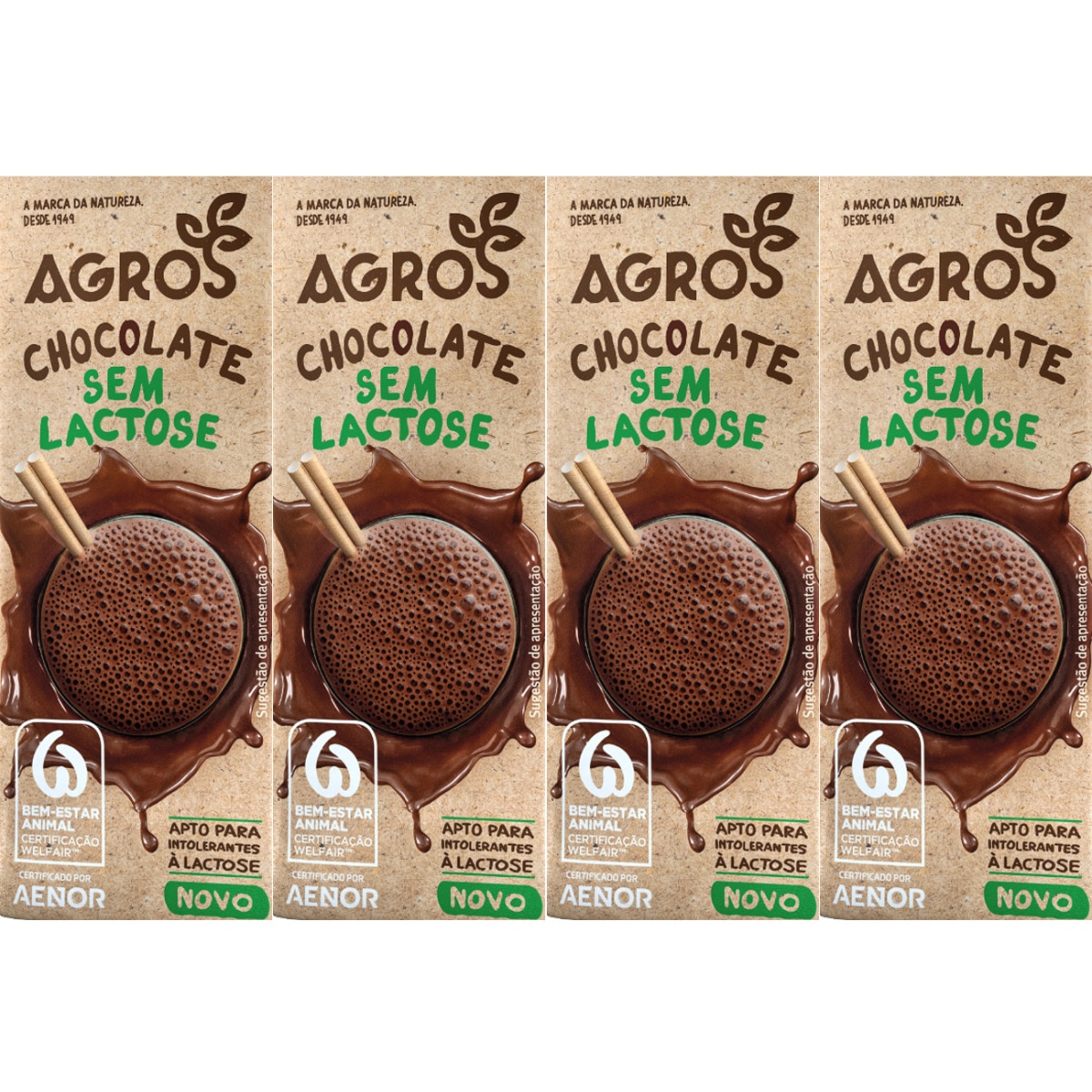 Leite Chocolate sem Lactose Pack 4 unidades embalagem| 800 ml