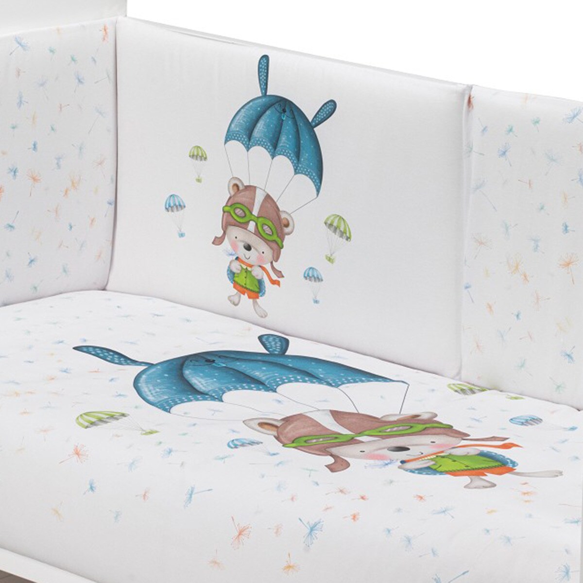 Cuna Interbaby Lovely Premium + Juego textil 2 piezas Protector de Cuna y Funda Nórdica desenfundable Paracaidista azul/blanco Azul / Blanco-3