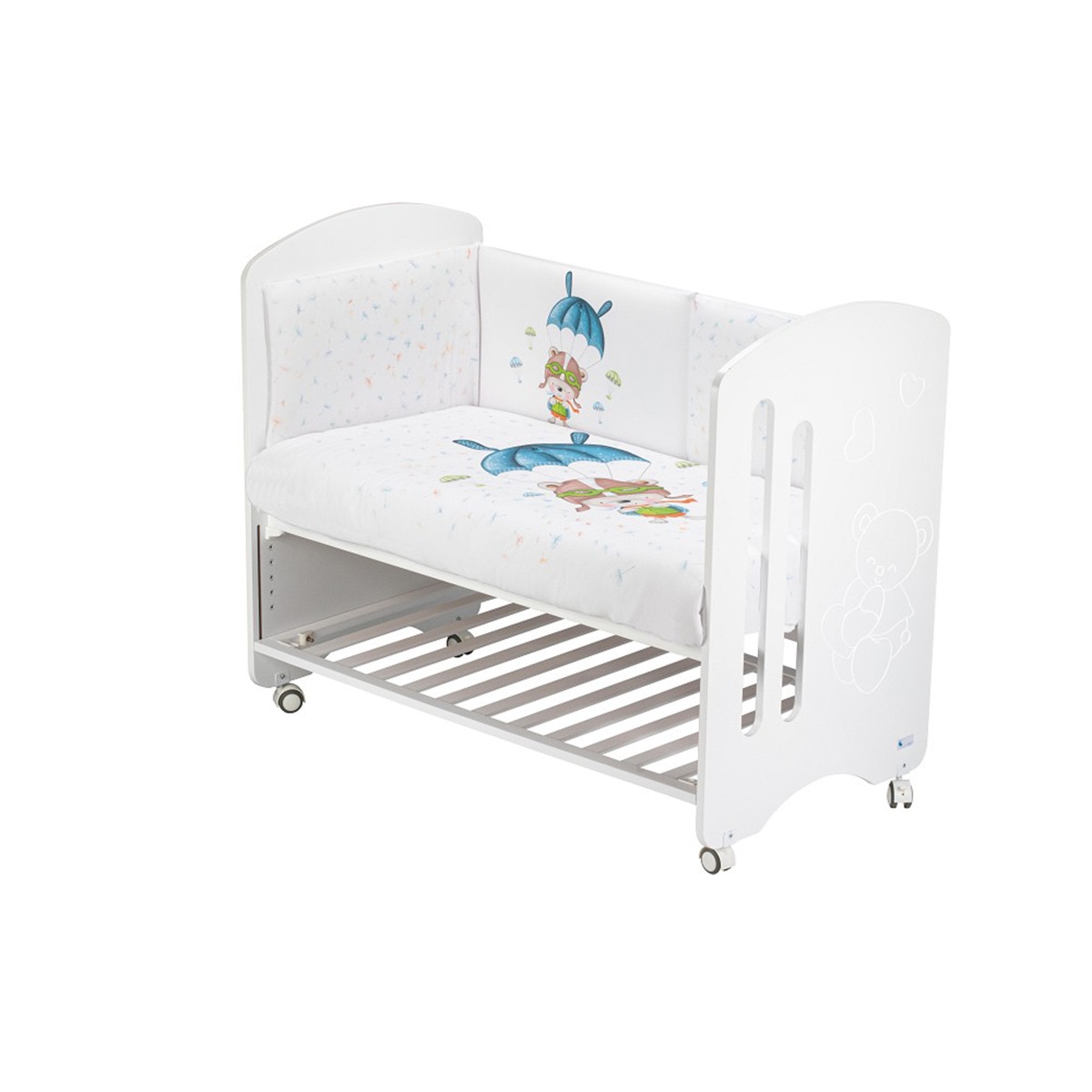 Cuna Interbaby Lovely Premium + Juego textil 2 piezas Protector de Cuna y Funda Nórdica desenfundable Paracaidista azul/blanco Azul / Blanco-2
