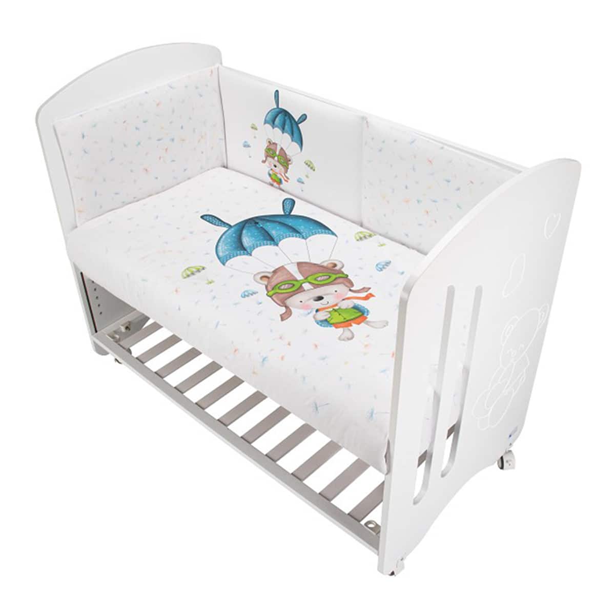 Cuna Interbaby Lovely Premium + Juego textil 2 piezas Protector de Cuna y Funda Nórdica desenfundable Paracaidista azul/blanco Azul / Blanco-1