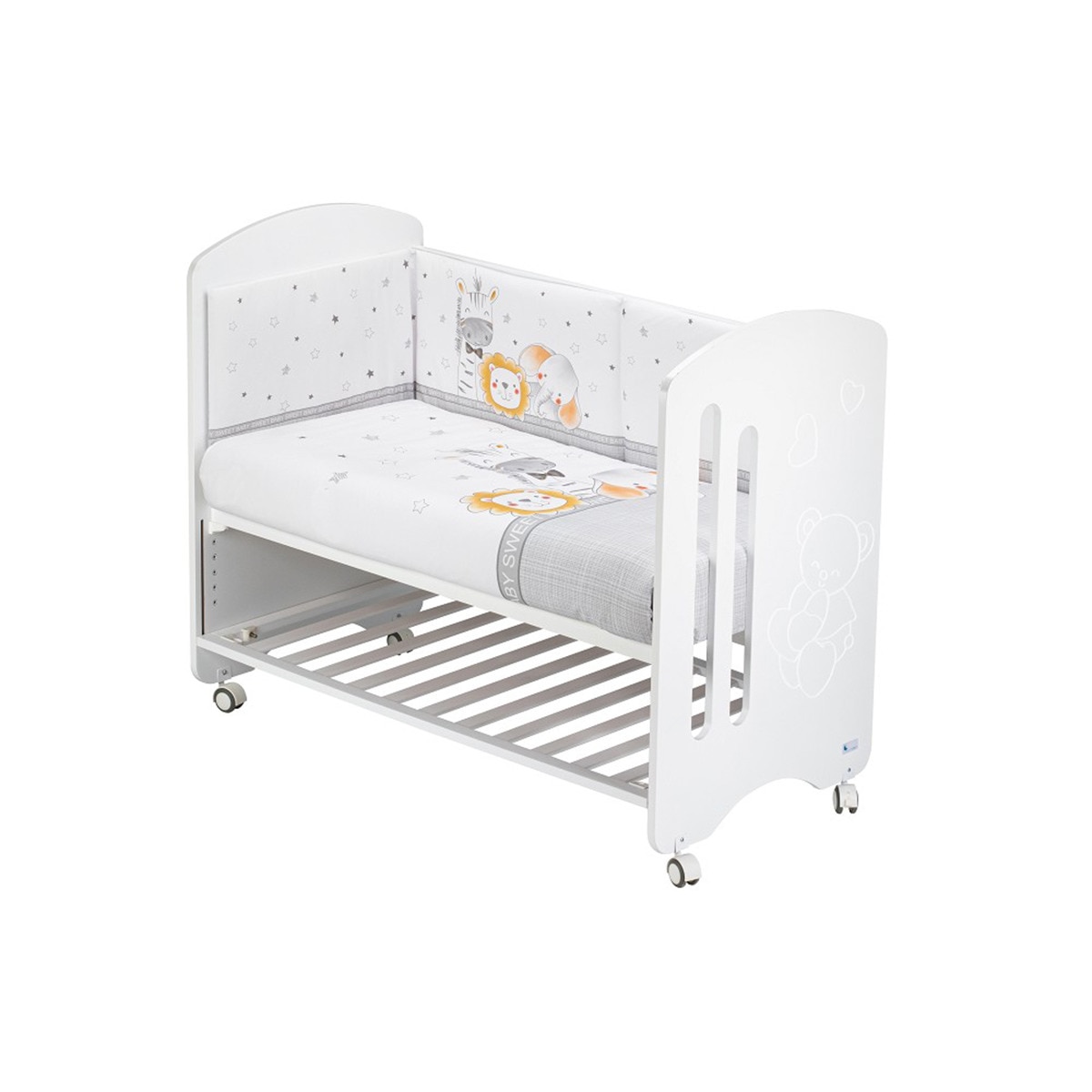 Cuna Interbaby Lovely Premium + Juego textil 2 piezas Protector de Cuna y Funda Nórdica desenfundable Animales gris/blanco Gris / Blanco-4