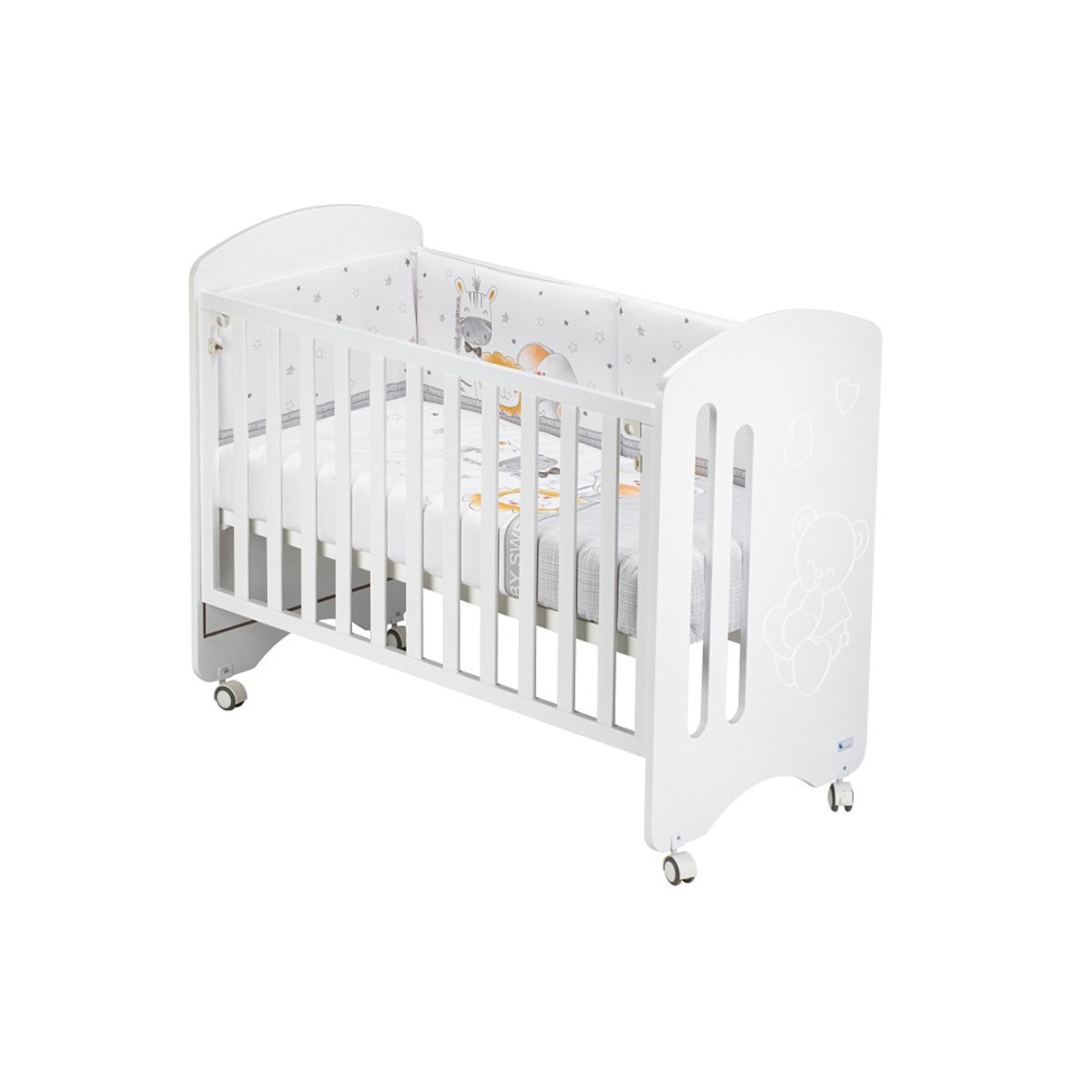 Cuna Interbaby Lovely Premium + Juego textil 2 piezas Protector de Cuna y Funda Nórdica desenfundable Animales gris/blanco Gris / Blanco-3