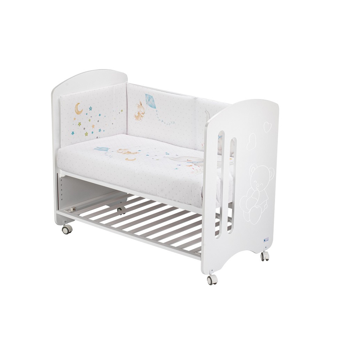 Cuna Interbaby Lovely Premium + Juego textil 2 piezas Protector de Cuna y Funda Nórdica desenfundable Elefante azul/blanco Azul / Blanco-2