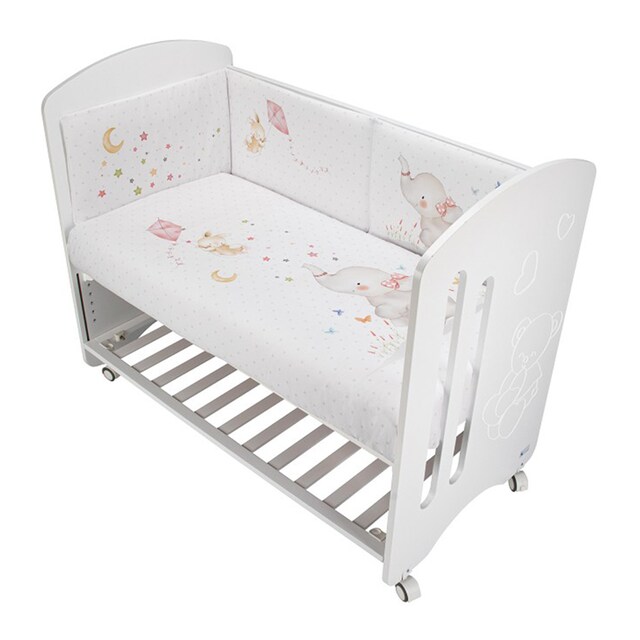 Imagen 0 de Cuna Interbaby Lovely Premium + Juego textil 2 piezas Protector de Cuna y Funda Nórdica desenfundable Elefante rosa/blanco