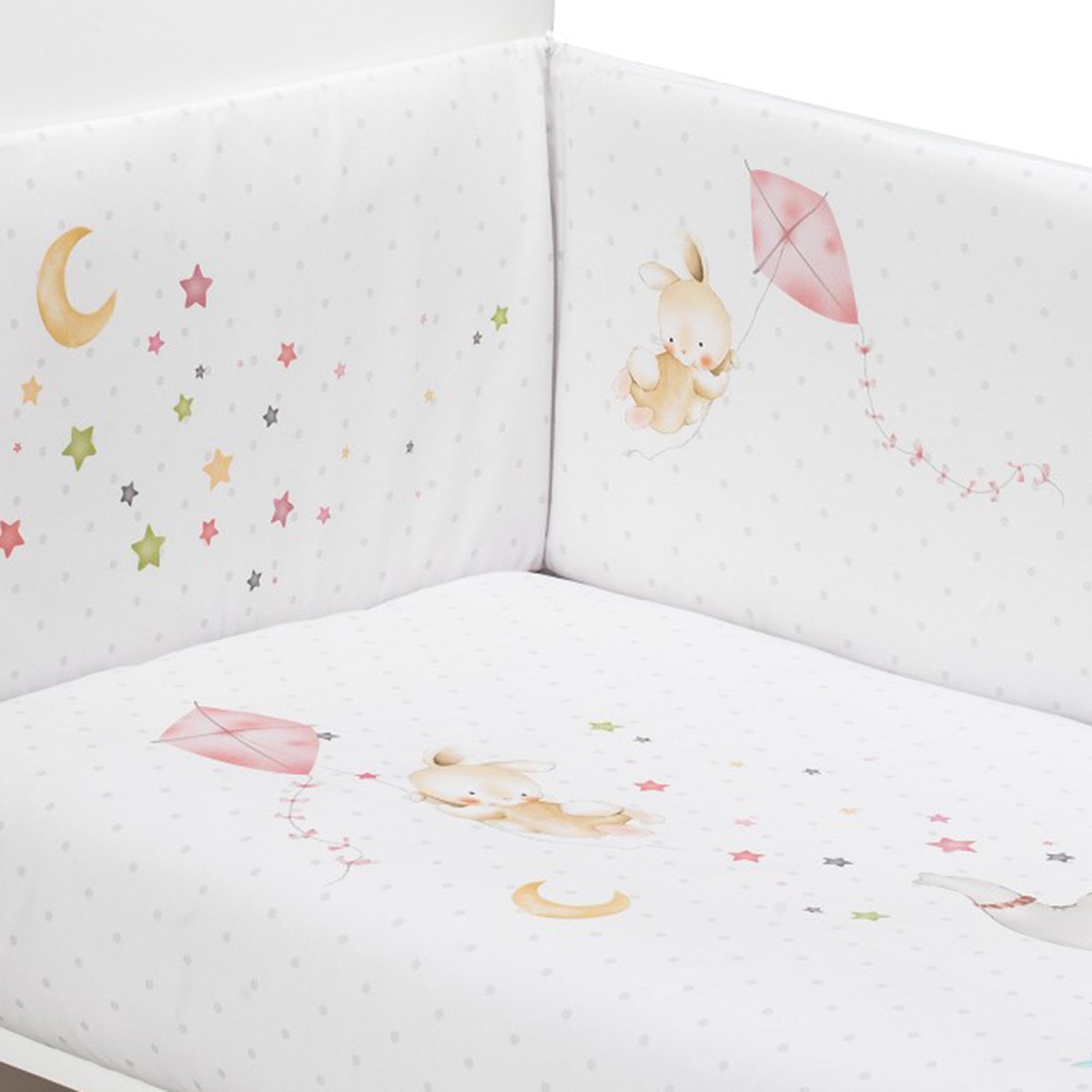 Cuna Interaby Star Nature + Juego textil 2 piezas Protector de Cuna y Funda Nórdica desenfundable Elefante blanco/rosa Blanco/Rosa-4