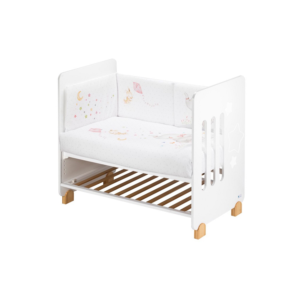 Cuna Interaby Star Nature + Juego textil 2 piezas Protector de Cuna y Funda Nórdica desenfundable Elefante blanco/rosa Blanco/Rosa-2