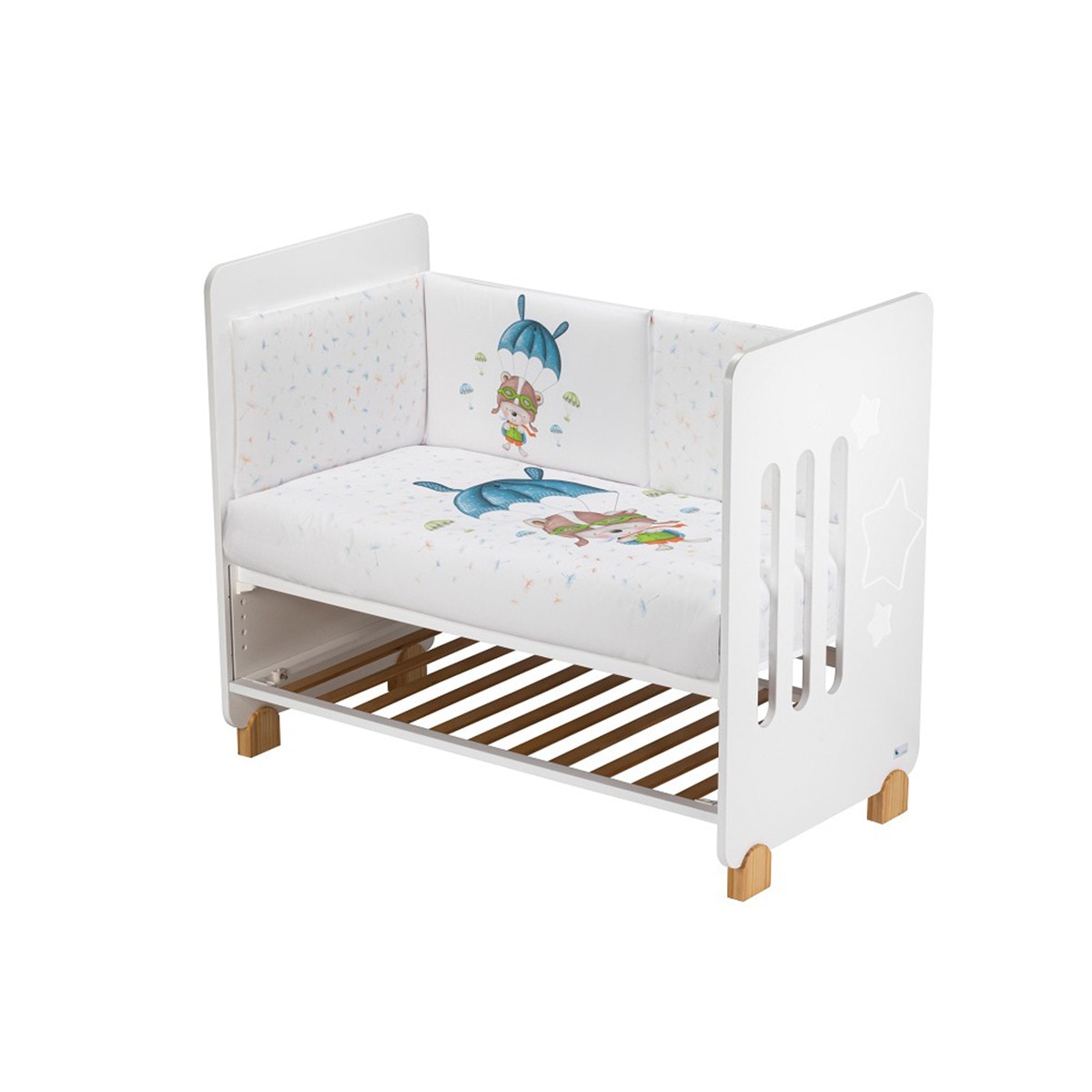 Cuna Interaby Star Nature + Juego textil 2 piezas Protector de Cuna y Funda Nórdica desenfundable Paracaidista blanco/azul Blanco / Azul-3