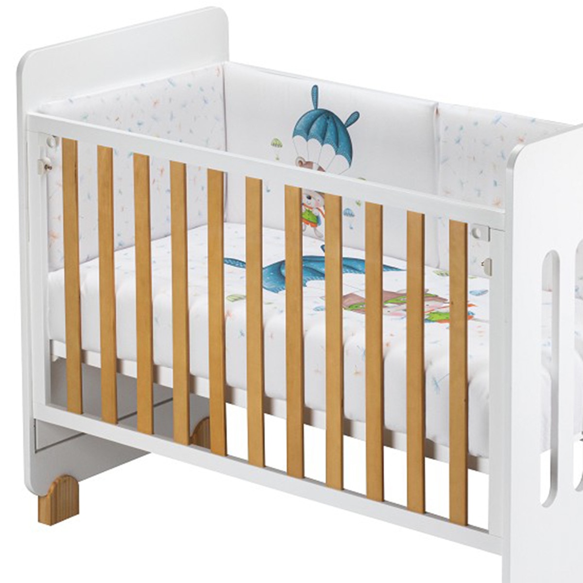 Cuna Interaby Star Nature + Juego textil 2 piezas Protector de Cuna y Funda Nórdica desenfundable Paracaidista blanco/azul Blanco / Azul-1