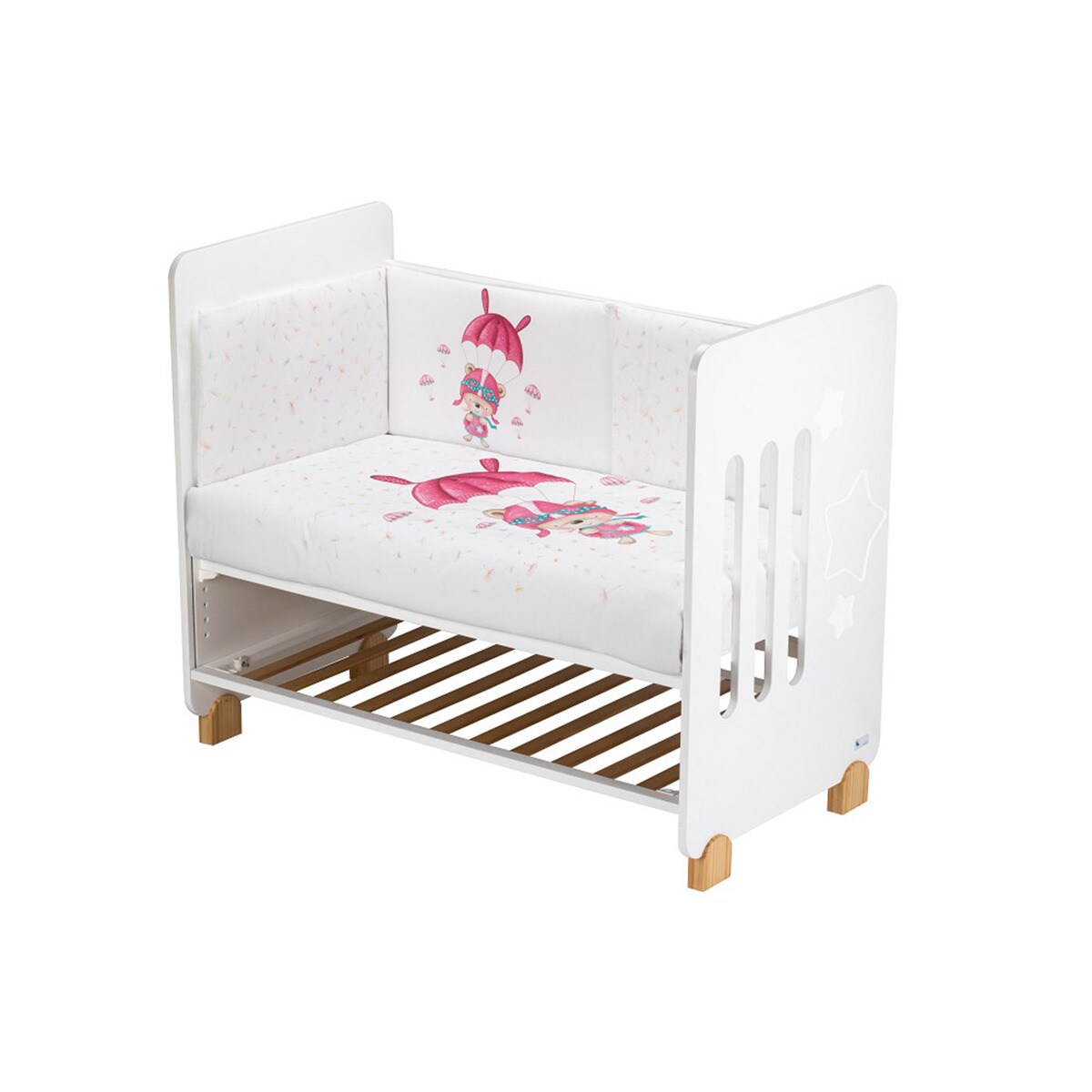 Cuna Interaby Star Nature + Juego textil 2 piezas Protector de Cuna y Funda Nórdica desenfundable Paracaidista blanco/rosa Blanco/Rosa-5