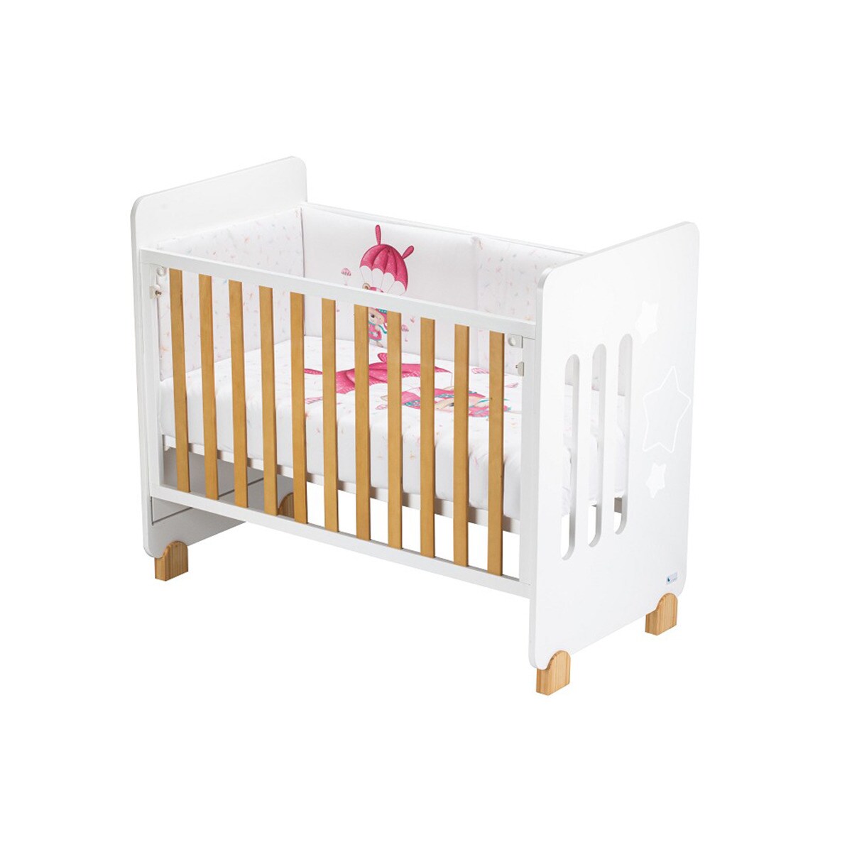 Cuna Interaby Star Nature + Juego textil 2 piezas Protector de Cuna y Funda Nórdica desenfundable Paracaidista blanco/rosa Blanco/Rosa-4