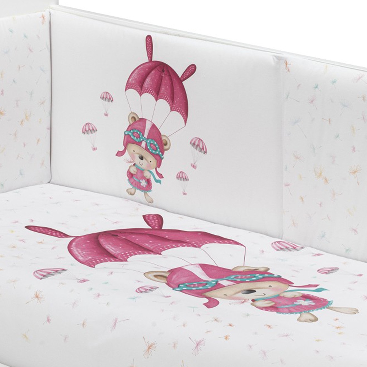 Cuna Interaby Star Nature + Juego textil 2 piezas Protector de Cuna y Funda Nórdica desenfundable Paracaidista blanco/rosa Blanco/Rosa-3