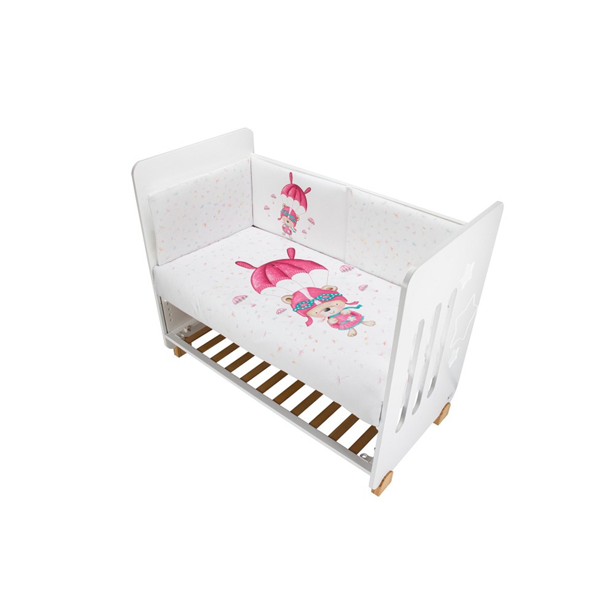 Cuna Interaby Star Nature + Juego textil 2 piezas Protector de Cuna y Funda Nórdica desenfundable Paracaidista blanco/rosa Blanco/Rosa-2