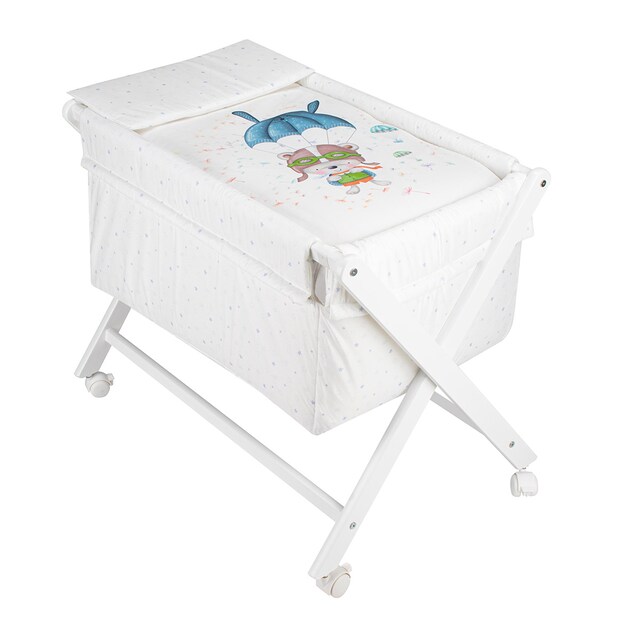 Imagen 0 de Minicuna de tijera (55 x 90 cm.) Interbaby de madera con textil Paracaidista blanco/azul