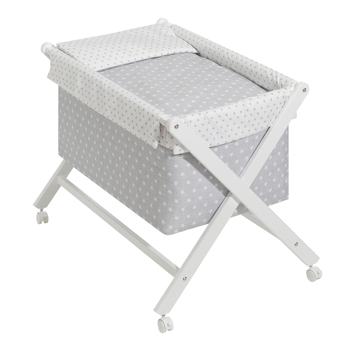 Imagen 0 de Minicuna de tijera (55 x 90 cm.) Interbaby de madera con textil Estrellas blanco/gris
