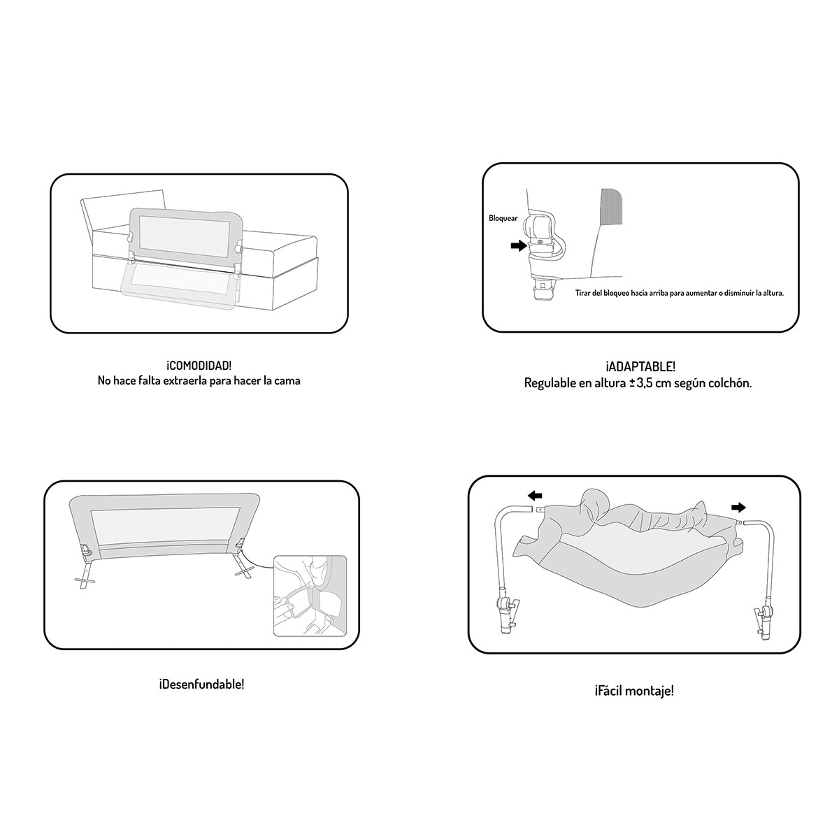 Barrera de Seguridad Interbaby abatible para Cama (150 cm.) Estrellas gris Gris-4