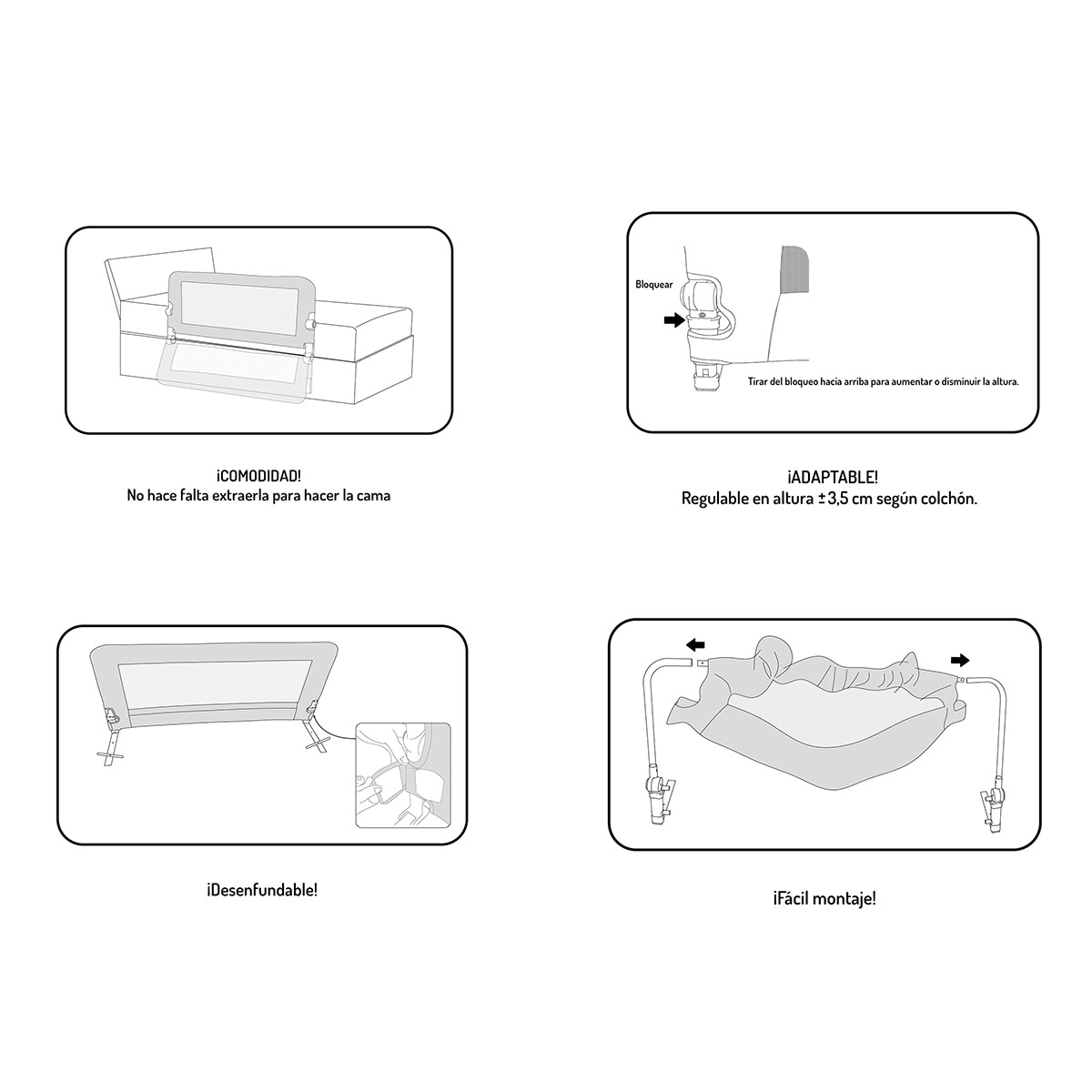 Barrera de Seguridad Interbaby abatible para Cama (90 cm.) Jirafa gris Gris-3