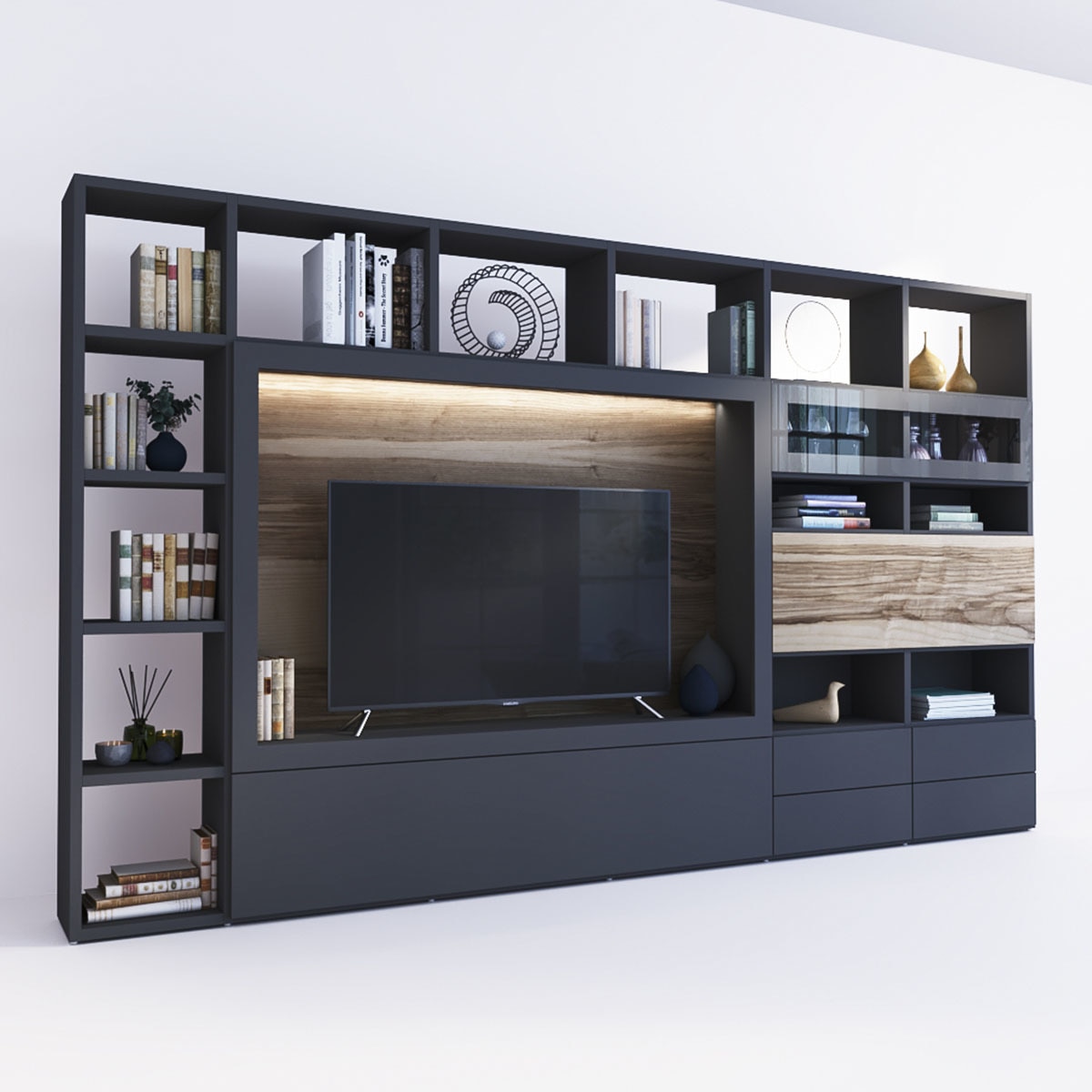 Móvel de sala Qubic 2.0-5 Grafite/Freixo-4