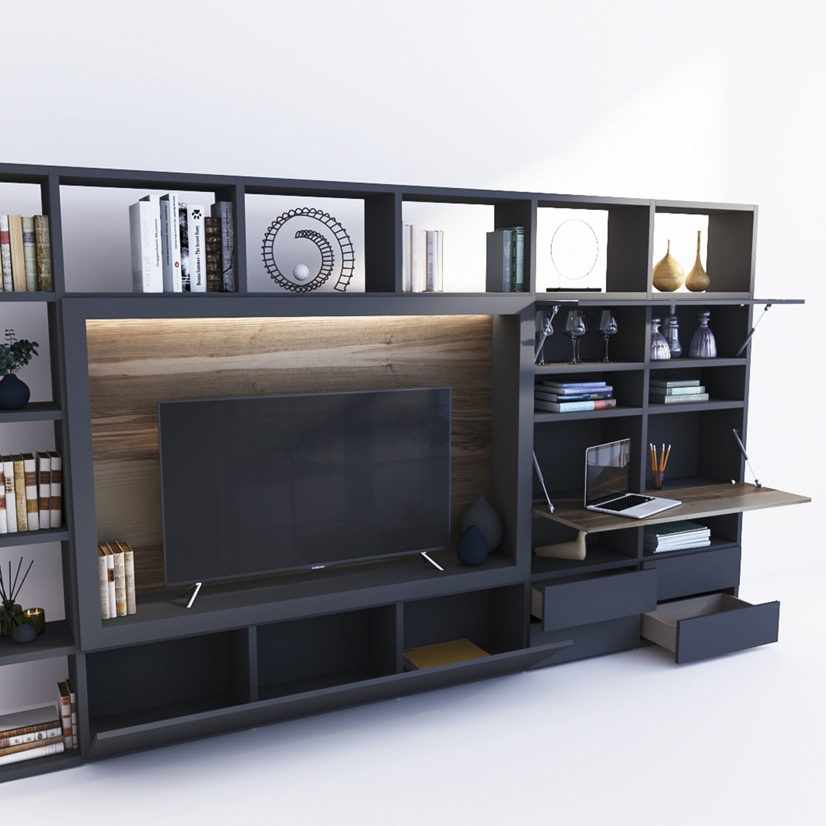 Móvel de sala Qubic 2.0-5 Grafite/Freixo-2