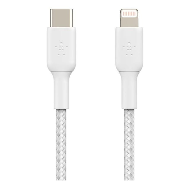 Imagen 0 de Cable trenzado Belkin BOOST CHARGE Lightning a USB-C blanco de 1 metro