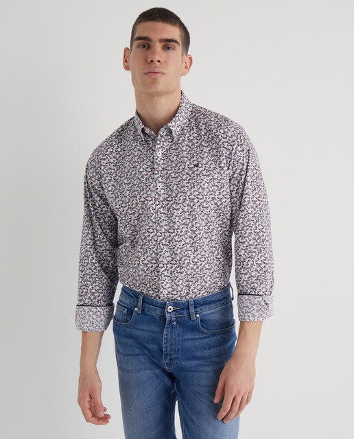 Camisa de hombre sport slim espampado flores azul y rojo · Roberto Verino · El  Corte Inglés