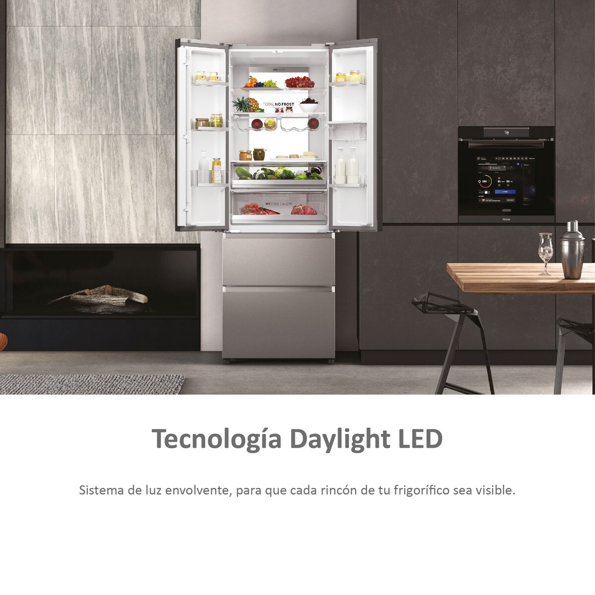 Frigorífico Americano Haier FD 70 Series 7 HFW7720EWMP de 4 Portas, No Frost, Wifi, com Dispensador e de 200,6 cm - Cinzento Inox-12