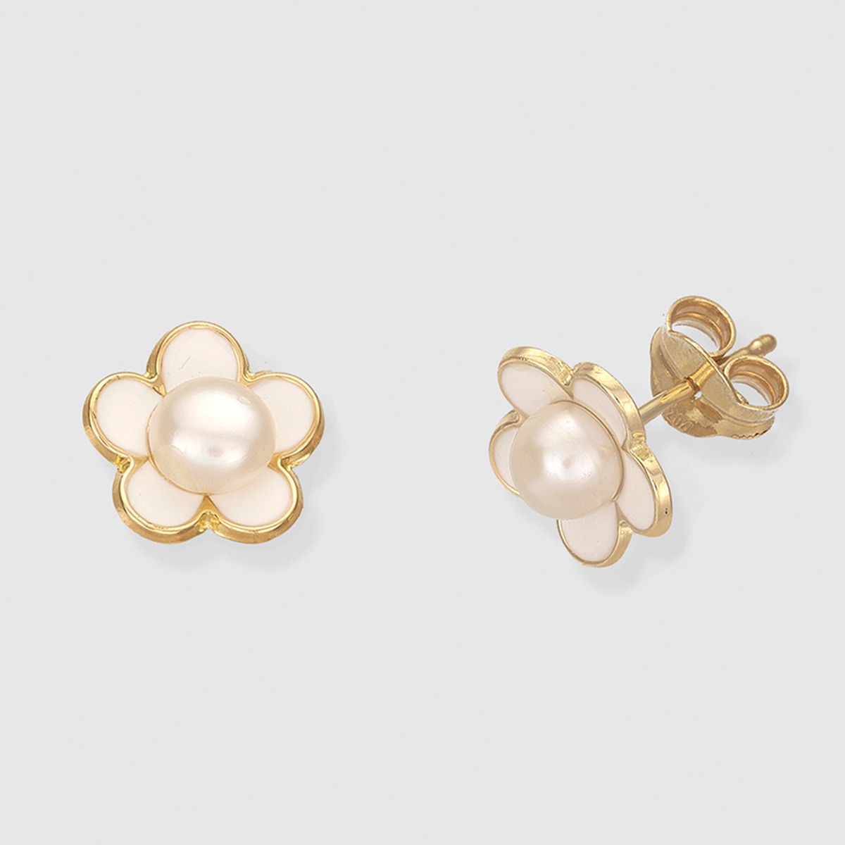 Pendientes Flor de oro, perla y esmalte El Corte Inglés Blanco-1