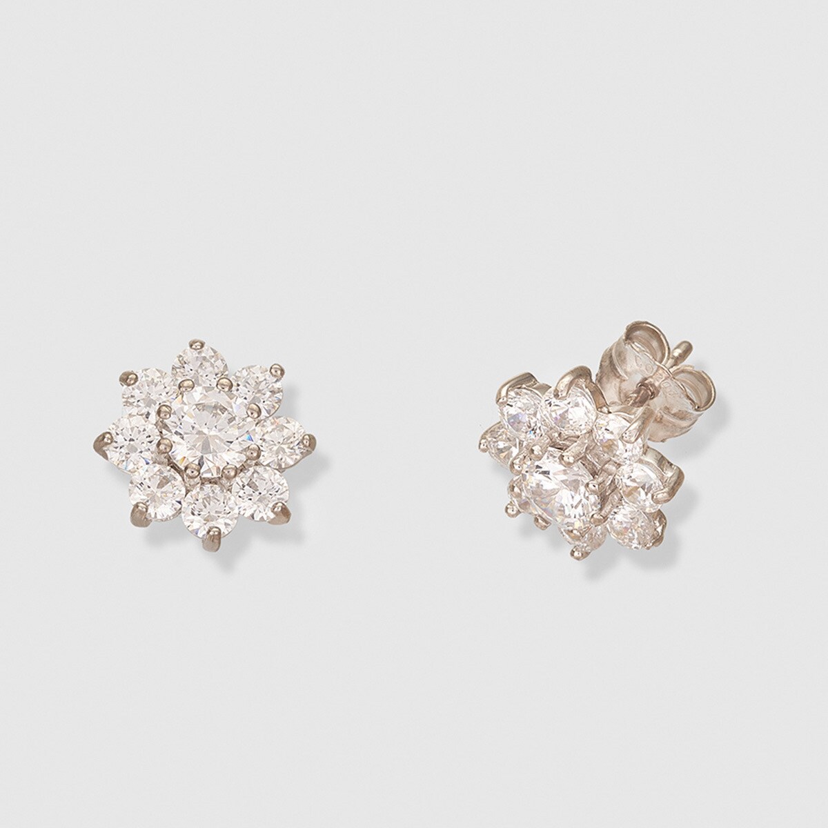 Pendientes Flor de oro blanco y circonitas El Corte Inglés Blanco-1
