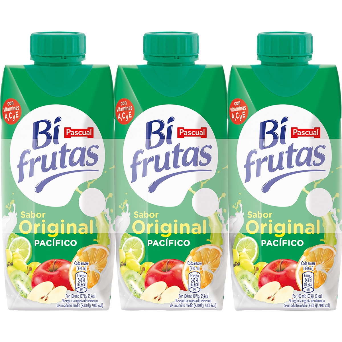 bebida de zumo de frutas Pacífico con leche desnatada a partir de concentrado pack 3 briks 330 ml