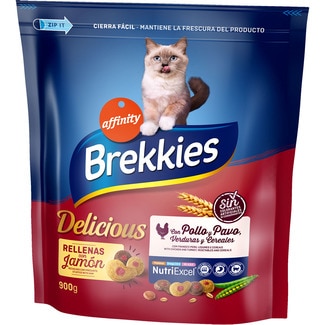 Delicious pienso para gatos adultos con pollo pavo verduras y cereales bolsa 900 g - Brekkies